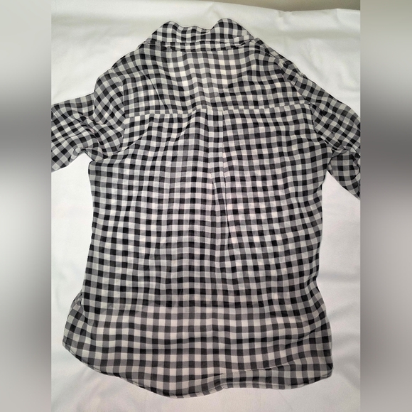 Express Buffalo Black And White Check Portofino Sheer Button Down Shirt- Size Lg - Picture 7 of 8